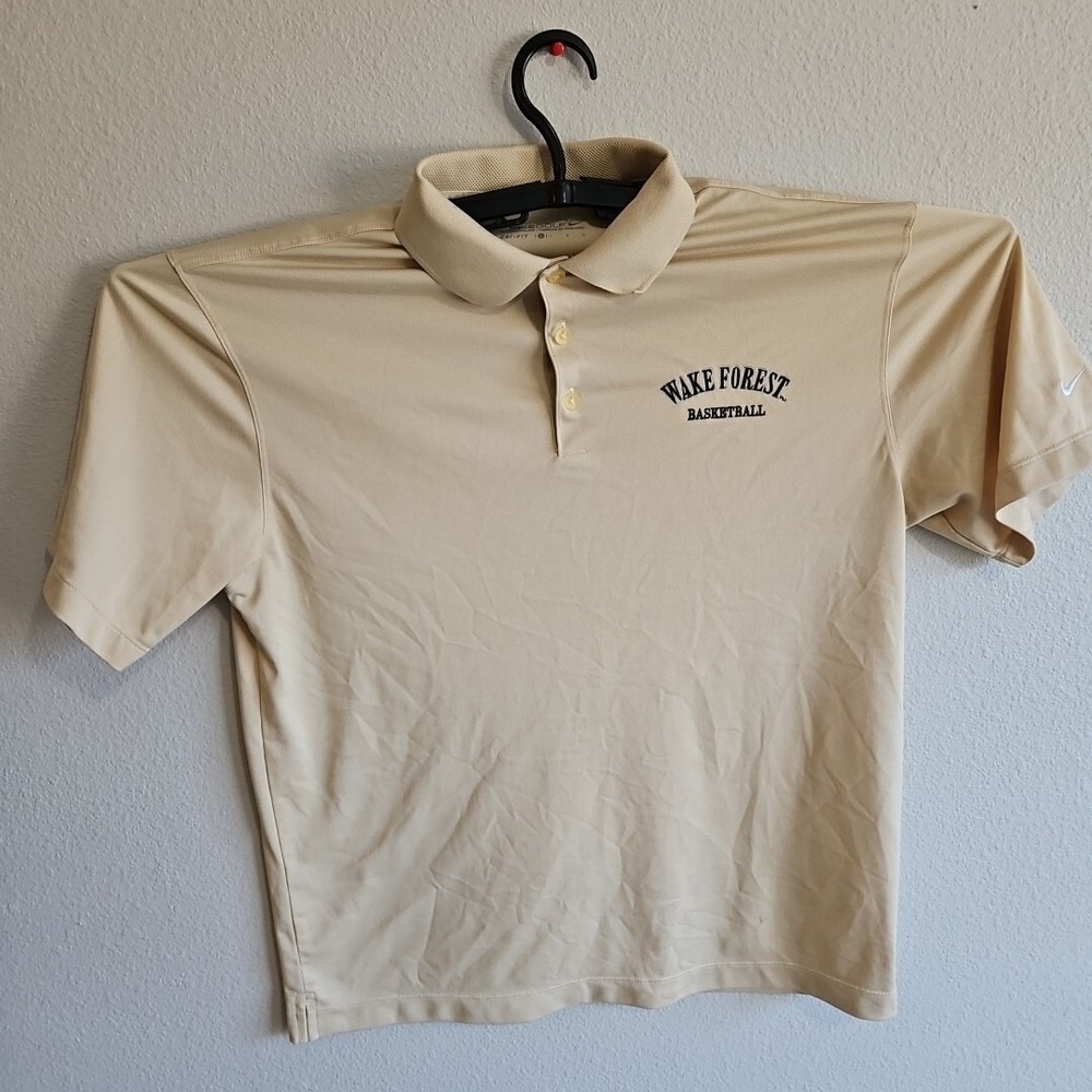 Nike Golf Dri‎ Fit Wake Forest Basketball Polo Mens Size Large Beige Collared